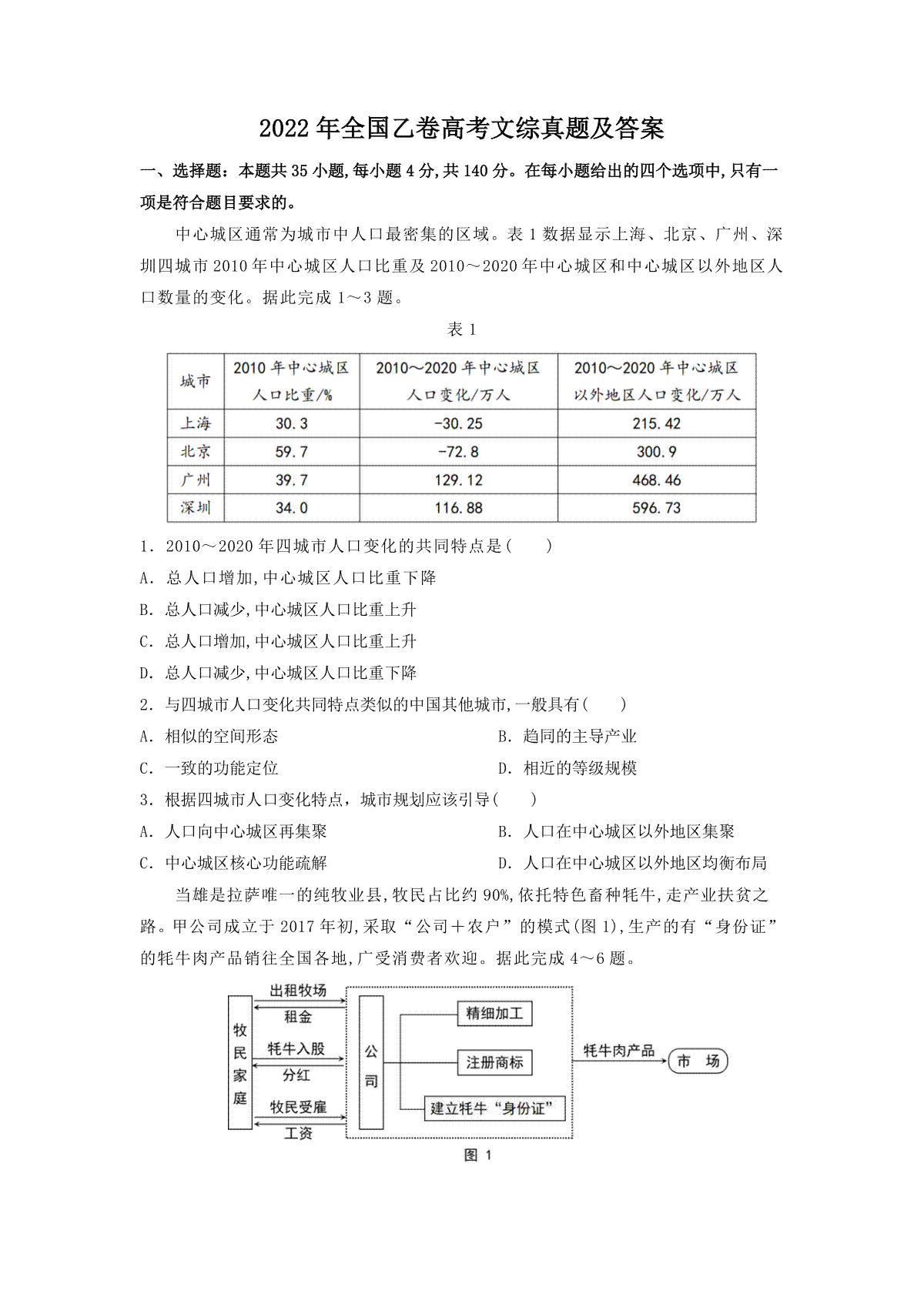 2022年全国乙卷高考文综真题及答案
