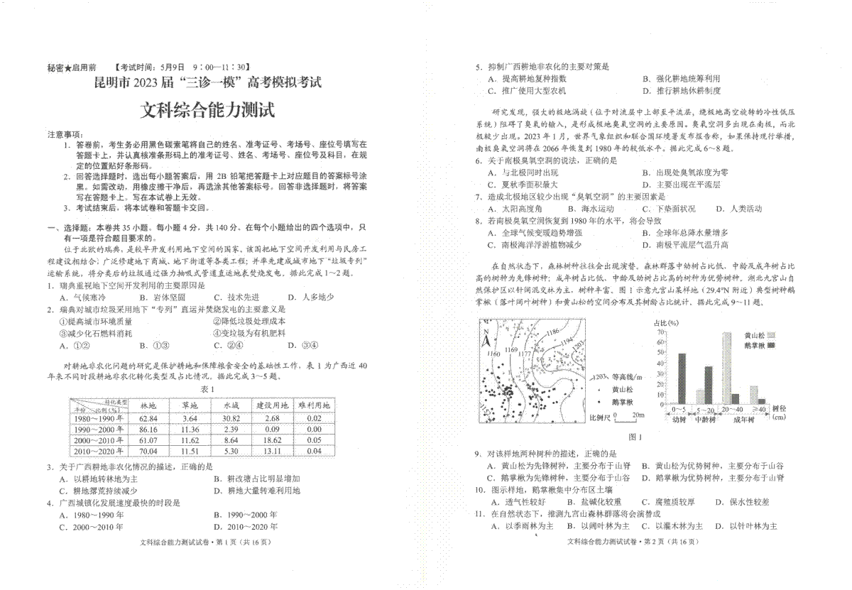 2023昆明市第二次市统考文综试卷