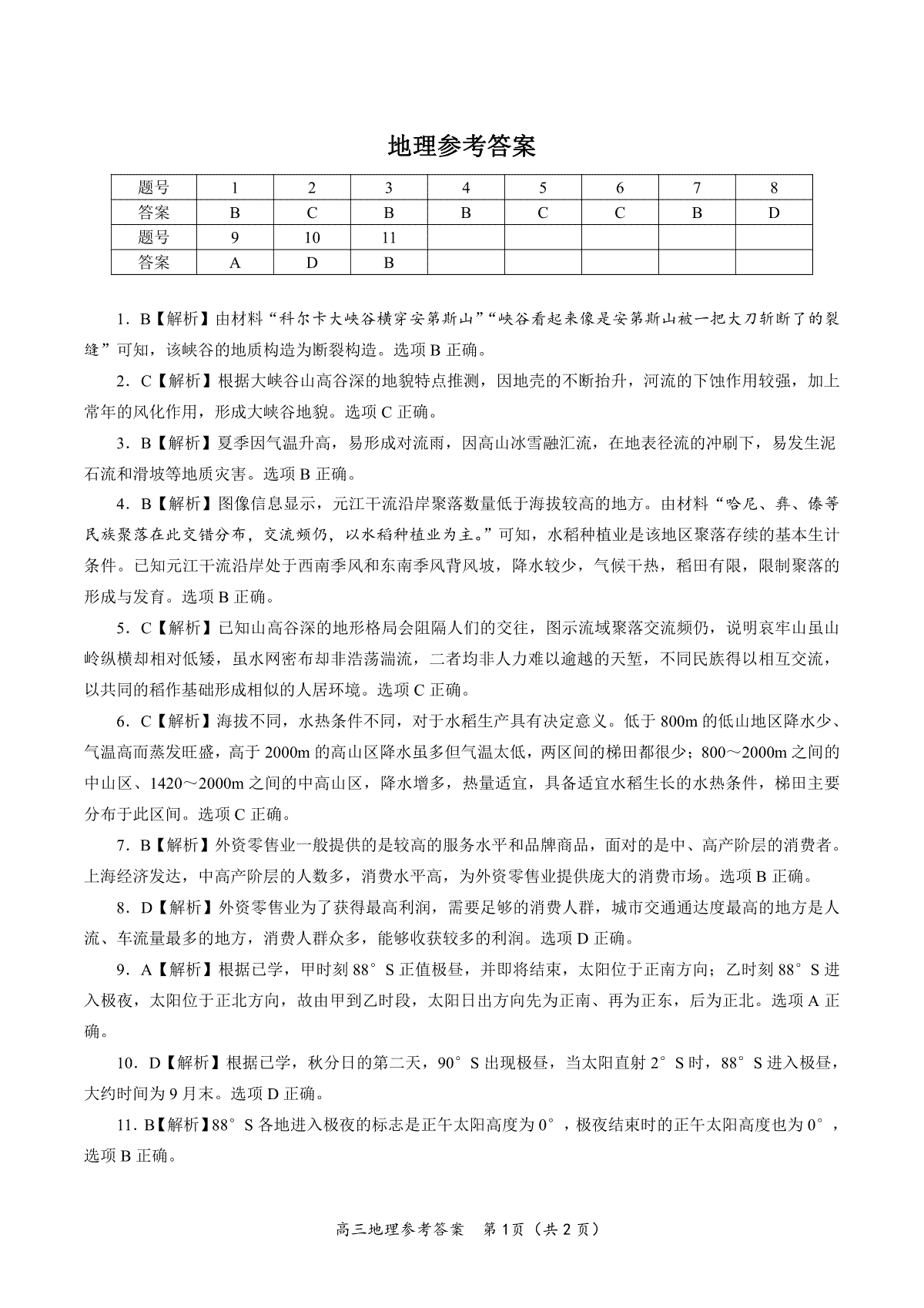 2023皖江名校5月高三地理答案