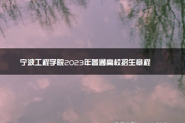 宁波工程学院2023年普通高校招生章程