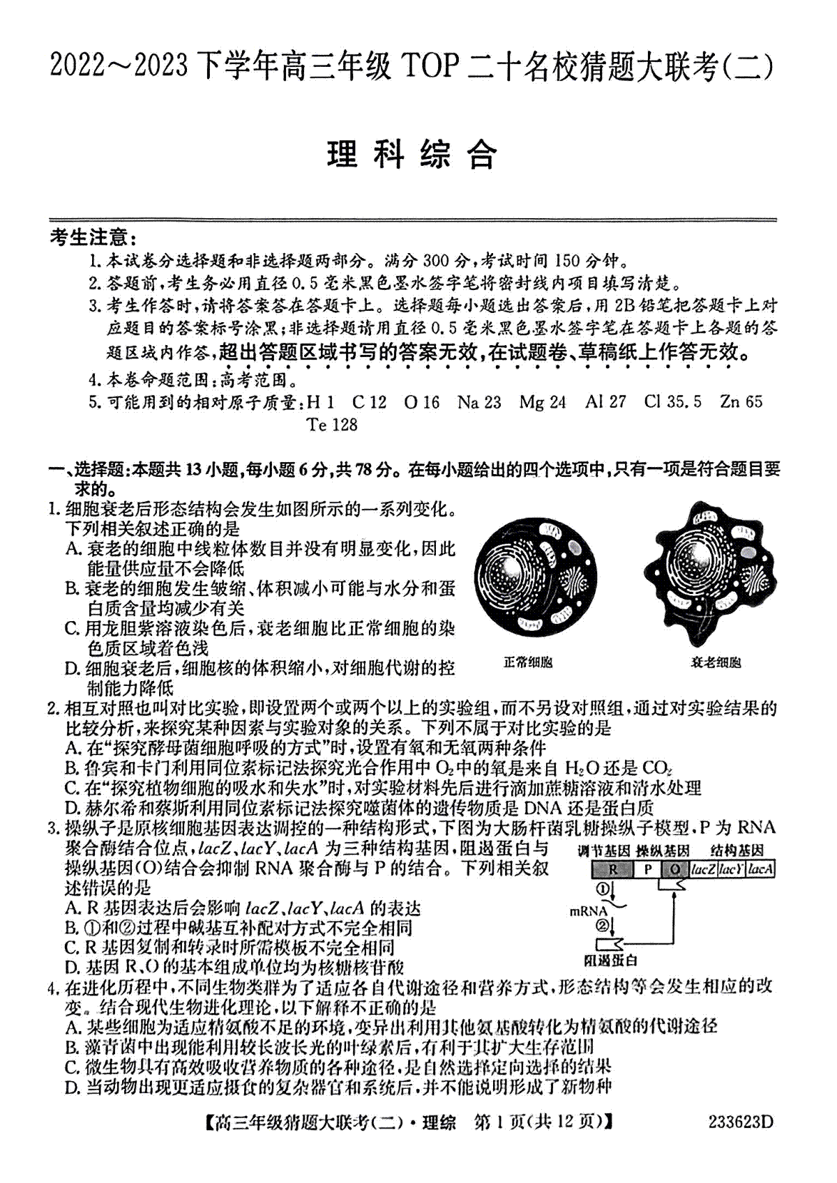 河南省TOP二十名校2023届高三猜题大联考（二）理科综合