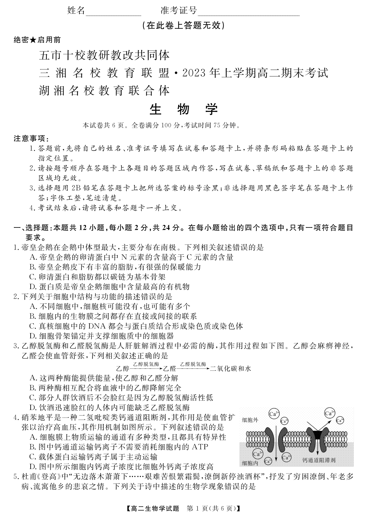 2023三湘名校高二期末生物
