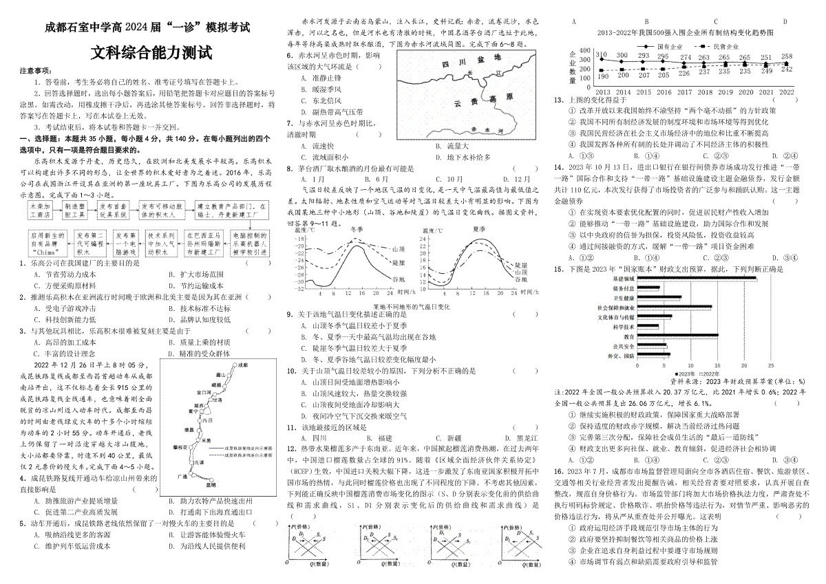 文综-四川省成都市石室中学2024届高三上学期一诊