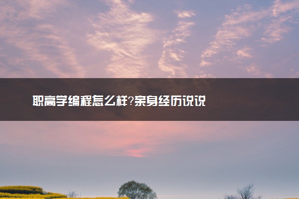 职高学编程怎么样？亲身经历说说
