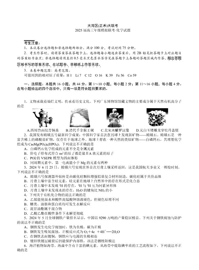 2025届大湾区高三正禾12月大联考化学试题及答案解析